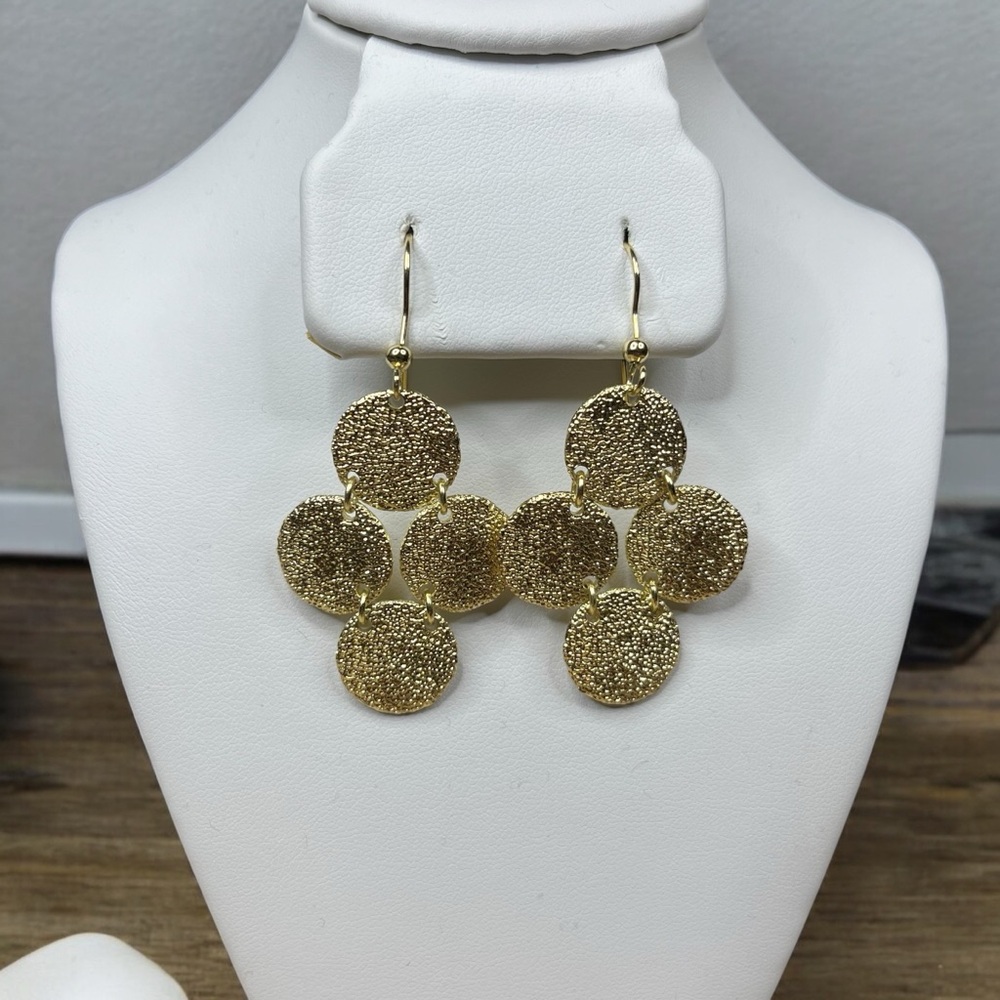 Gold Textured Disc Dangle Earrings‎